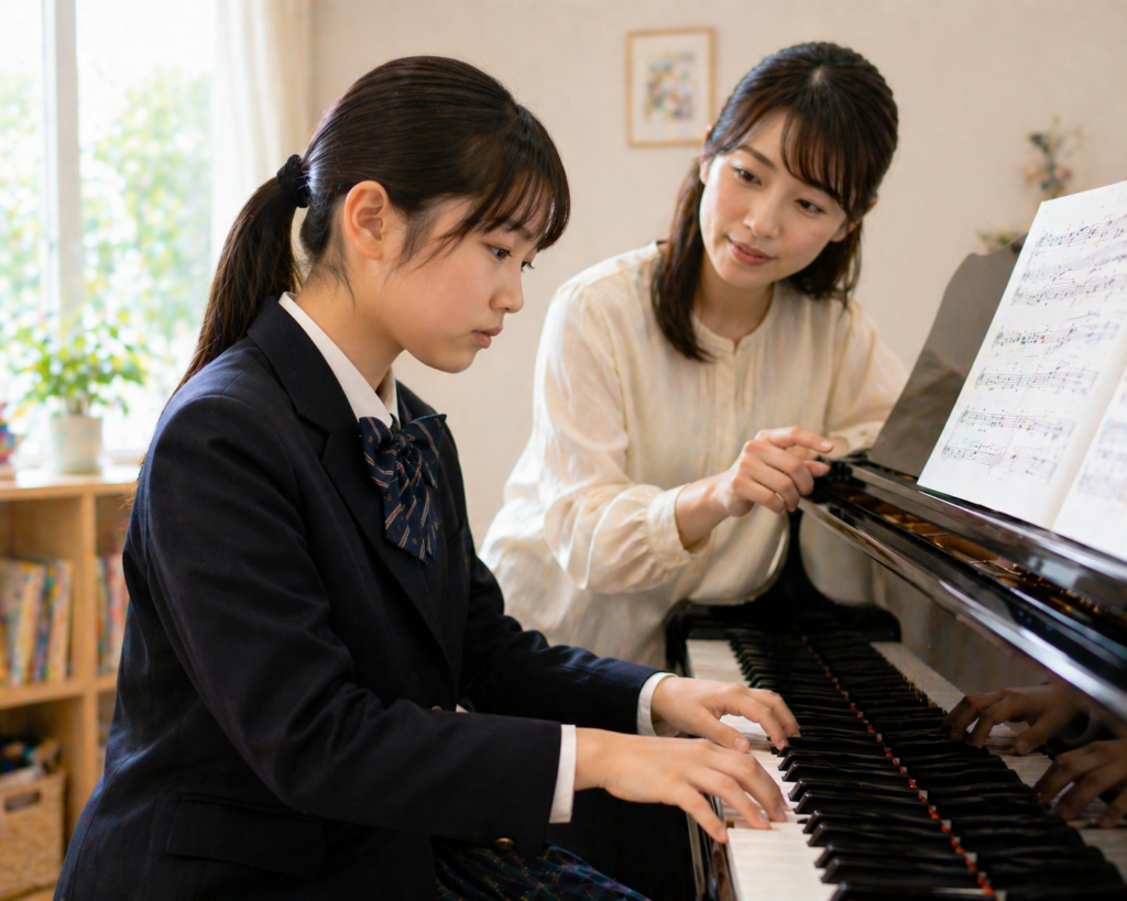 習志野市のピアノ教室の中学生のレッスンの様子