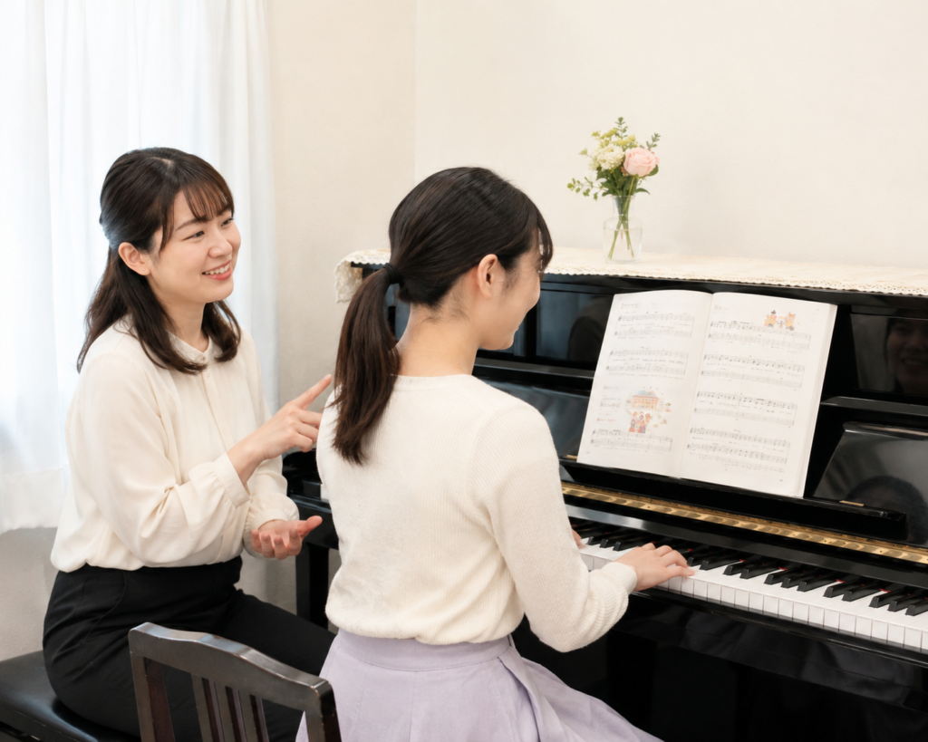 津田沼のピアノ教室の保育士試験対策レッスンの様子