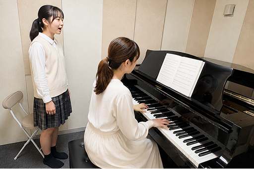 女子中学生にボーカルレッスンする様子